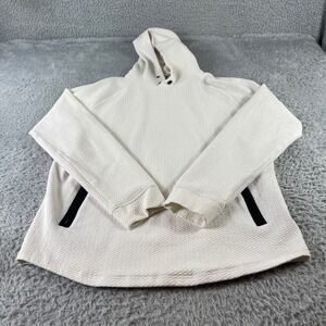 Swannies Co Textured Hoodie Pullover White Black Trim Pockets Hooded Athletic L